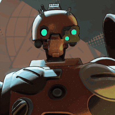 Cartoon Robot With Helmet And Green Eyes GIF