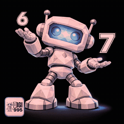 Cartoon Robot With Purple Eyes And Numbers 6 7 GIF