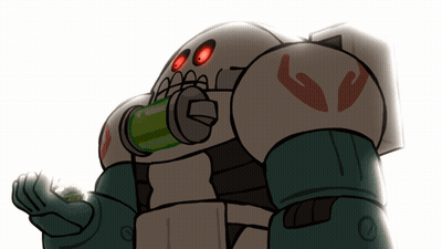 Cartoon Robot With Red Eyes And Letter G On Back GIF