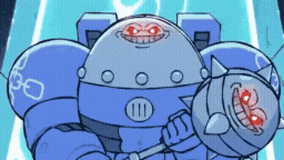 Cartoon Robot With Red Eyes And Sword GIF