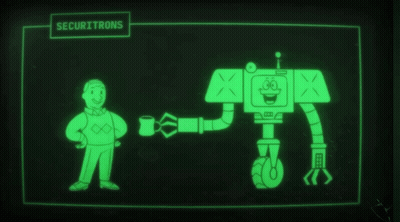 Cartoon Robot With Securitrons GIF