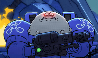 Cartoon Robot With Skull On Chest GIF