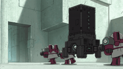 Cartoon Robot With Skull On Chest GIF