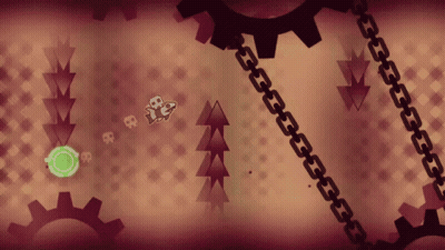 Cartoon Rocket Flying Through Maze Of Gears And Chains GIF
