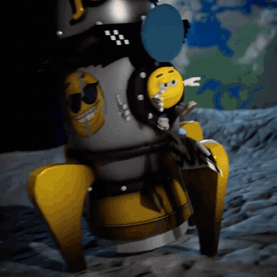 Cartoon Rocket With Yellow Smiley Face GIF