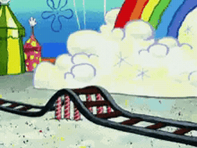 Cartoon Roller Coaster With Rainbow And Clouds GIF