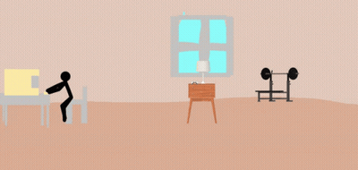 Cartoon Room With Table And Barbell GIF