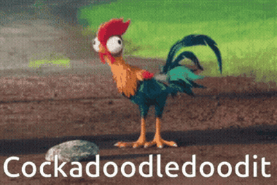 Cartoon Rooster In Dirt Saying Cockadoodledoodit GIF