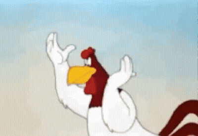 Cartoon Rooster On Hill With Mouth Open GIF