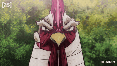 Cartoon Rooster With Bandaged Head And SS/KH/V Logo GIF