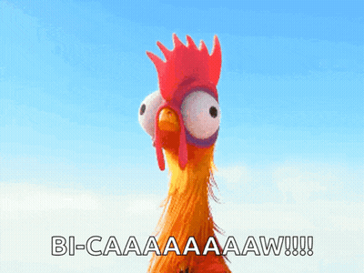 Cartoon Rooster With Big Eyes Saying Bi-Caaaaaaw !!! GIF