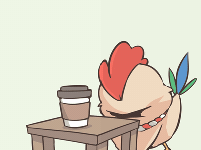 Cartoon Rooster With Cup Of Coffee GIF