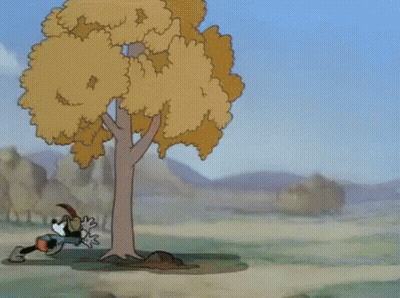Cartoon Running Away From Tree Blown By Wind GIF