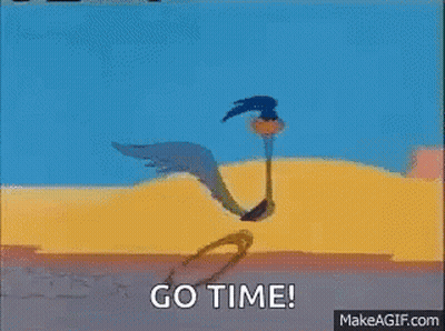 Cartoon Running In Desert With Cactus Saying Go Time GIF