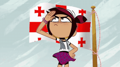 Cartoon Saluting In Front Of Cross Flag GIF
