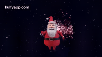 Cartoon Santa Claus In Front Of Fireworks GIF