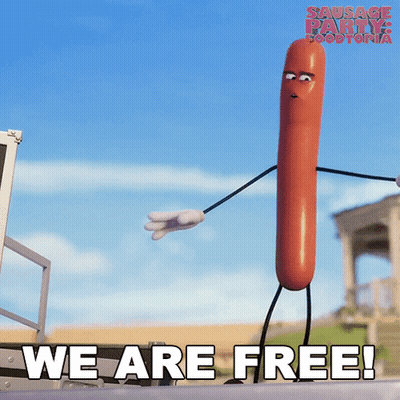 Cartoon Sausage Saying We Are Free GIF