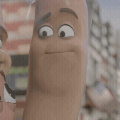 Cartoon Sausage Says Bam In Front Of Building GIF