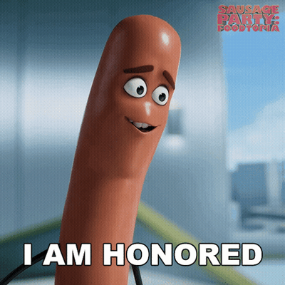 Cartoon Sausage Says I Am Honored GIF