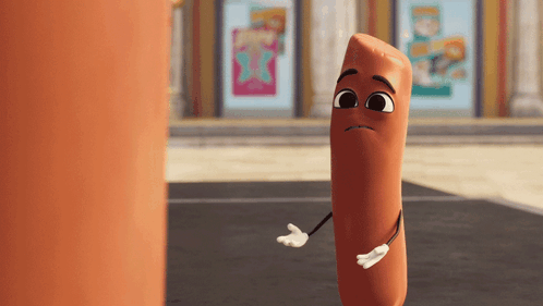 Cartoon Sausage Standing In Front Of Building GIF