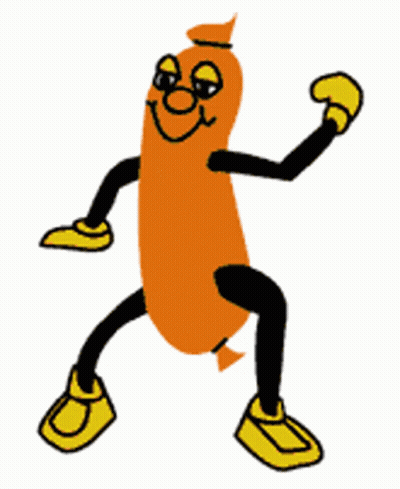 Cartoon Sausage With Black Legs And Yellow Shoes GIF