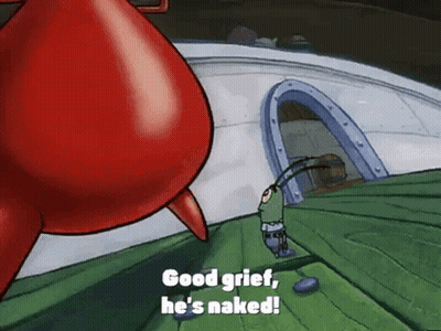 Cartoon Saying Good Grief He's Naked In Front Of Building GIF