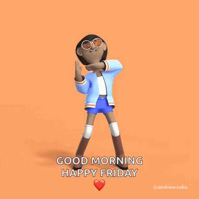 Cartoon Saying Good Morning Happy Friday On Orange Background GIF