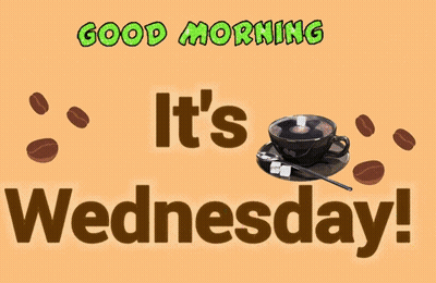 Cartoon Saying Good Morning It's Wednesday With Coffee GIF