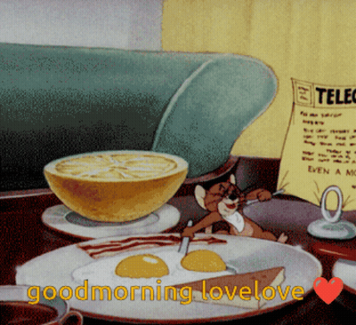Cartoon Saying Good Morning Lovelove With Plate Of Food GIF