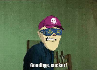 Cartoon Saying Goodbye Sucker With Sunglasses And Skull Hat GIF