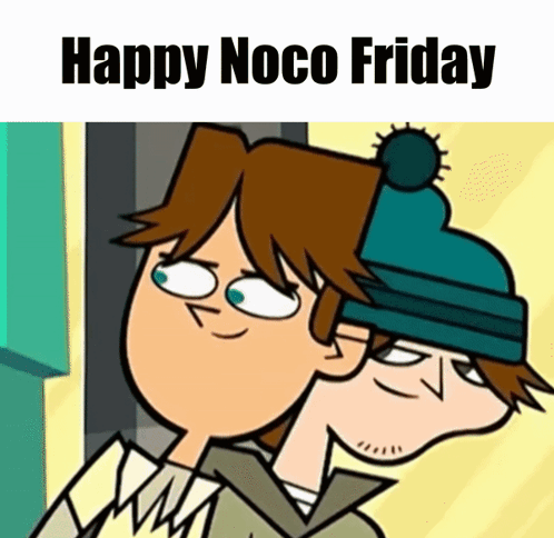 Cartoon Saying Happy Noco Friday With Two Heads GIF