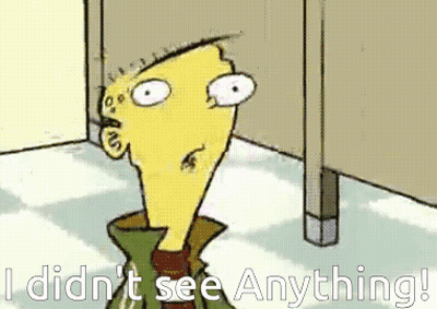 Cartoon Saying I Didn't See Anything In Bathroom Stall GIF