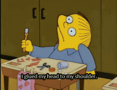 Cartoon Saying I Glued My Head GIF