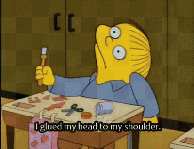 Cartoon Saying I Glued My Head To My Shoulder Holding Toothbrush GIF