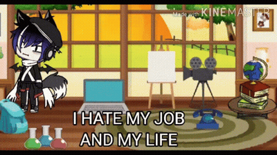 Cartoon Saying I Hate My Job And My Life In Front Of Laptop GIF