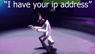Cartoon Saying I Have Your IP Address Purple Background GIF