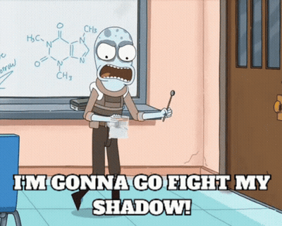 Cartoon Saying I'm Gonna Go Fight My Shadow Holding Spoon GIF