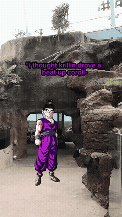 Cartoon Saying I Thought Krilin Drove A Beat Up Coral GIF