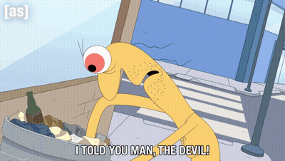 Cartoon Saying I Told You Man The Devil In Front Of Trash Can GIF