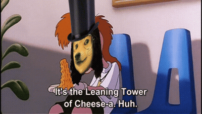 Cartoon Saying It's The Leaning Tower Of Cheese GIF