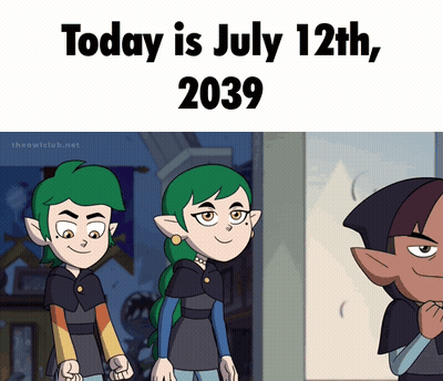 Cartoon Saying Today Is July 12Th 2039 With Two Elves GIF
