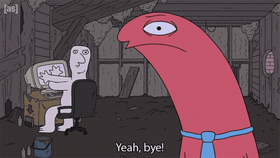 Cartoon Saying Yeah Bye At Computer Desk GIF