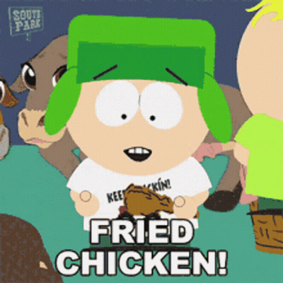 Cartoon Says Fried Chicken In Front Of Animals GIF
