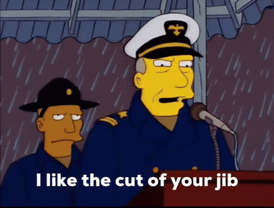 Cartoon Says I Like The Cut Of Your Jib In Front Of Microphone GIF
