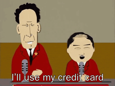 Cartoon Says I'll Use My Credit Card In Front Of Two Men GIF