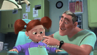 Cartoon Says I'm A Piranha Next To Little Girl GIF