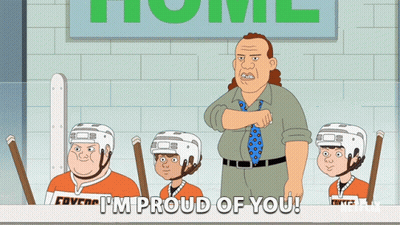 Cartoon Says I'm Proud Of You In Front Of Hockey Players GIF