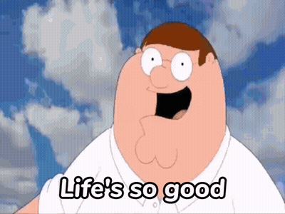 Cartoon Says Life's So Good In Cloudy Sky GIF