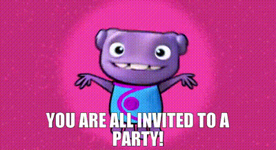 Cartoon Says You Are All Invited To A Party GIF
