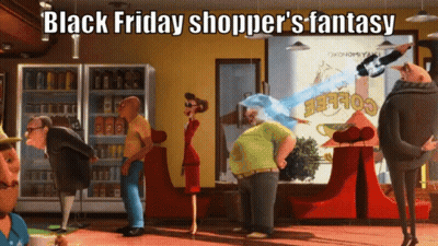 Cartoon Scene Black Friday Shopper's Fantasy GIF